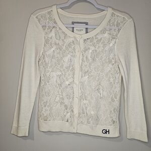 Gilly Hicks White Bow Lace Cardigan Soft Girl FairyCottage Core Preppy Old Money
